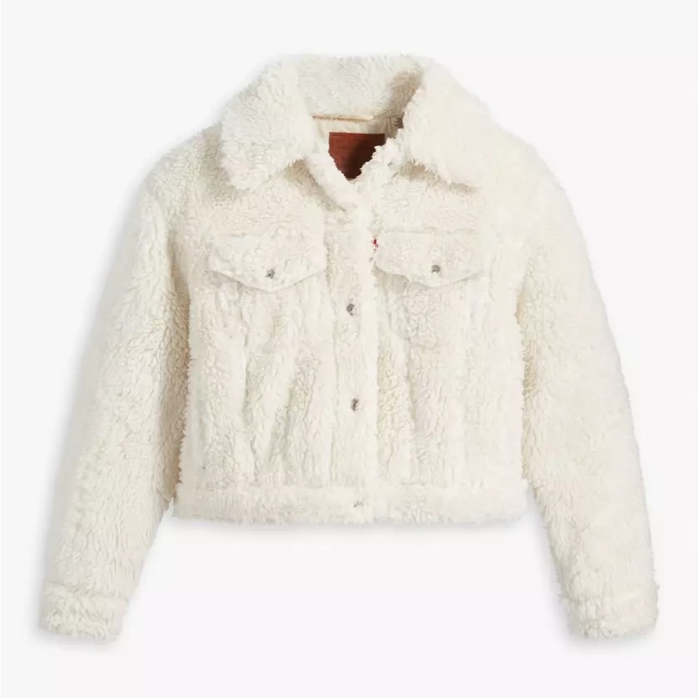 Levi's Cream Teddy Jacket Cropped Sherpa NWOT - Picture 3 of 6